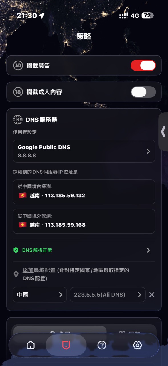 iOS DNS settings screen